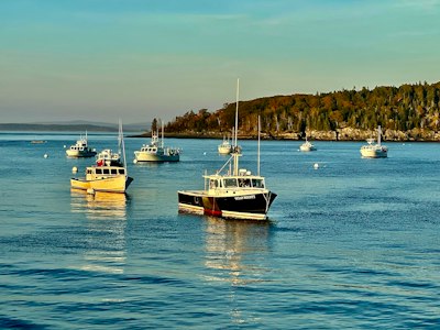 a group of boats floating on top of a body of water