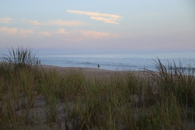 a person walking on a beach
