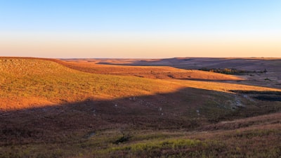 A view of a field with a hill in the background