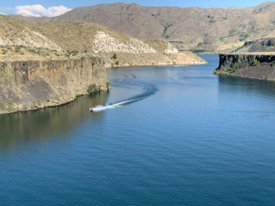 a large body of water surrounded by mountains