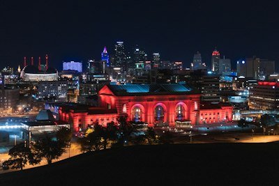 red building at night time