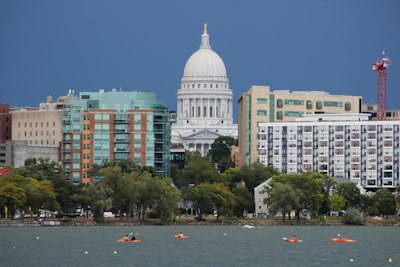 A view of the capitol building from across the water