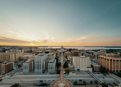 a city with a domed building
