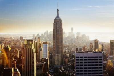 The Empire State Building rising above the dense skyline of New York City