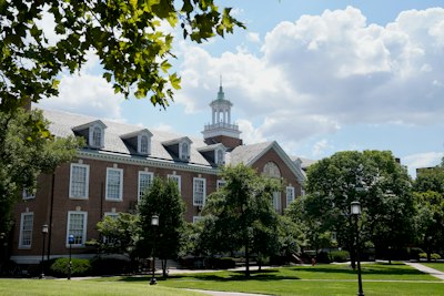 A large building with a clock tower on top of it