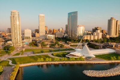 Milwaukee's skyline is visible with the lake