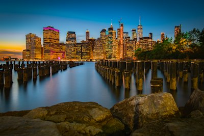 lighted high-rise buildings