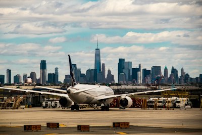 a plane on the runway
