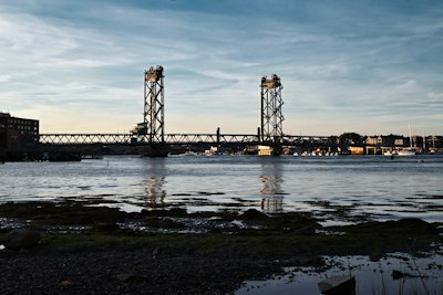 A large bridge over a large body of water