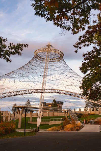 A large metal structure sitting under a blue sky