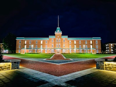 brown and white concrete building during nighttime