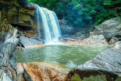 water falls on rocky river